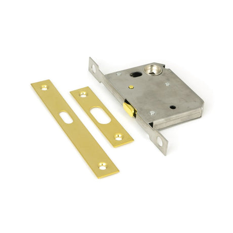 This is an image showing From The Anvil - PVD 50mm Sliding Door Lock available from T.H Wiggans Architectural Ironmongery in Kendal, quick delivery and discounted prices