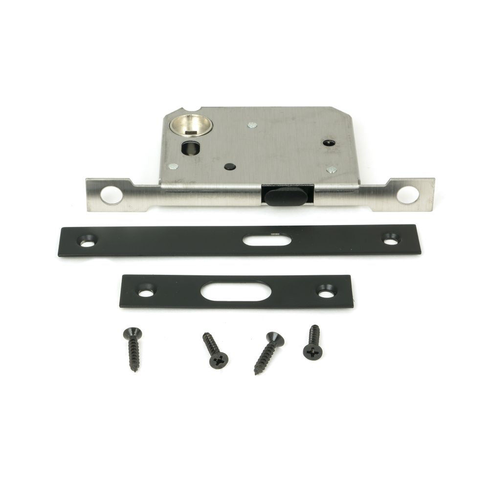 This is an image showing From The Anvil - Matt Black 50mm Sliding Door Lock available from T.H Wiggans Architectural Ironmongery in Kendal, quick delivery and discounted prices