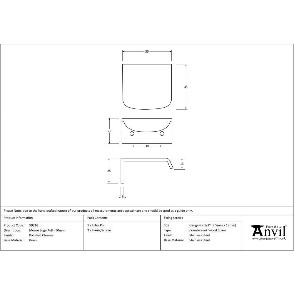 This is an image showing From The Anvil - Polished Chrome 50mm Moore Edge Pull available from trade door handles, quick delivery and discounted prices