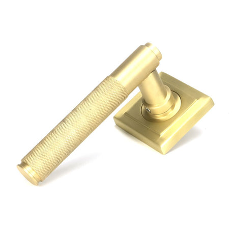 This is an image of From The Anvil - Satin Brass Brompton Lever on Rose Set (Square) - Unsprung available to order from T.H Wiggans Architectural Ironmongery in Kendal, quick delivery and discounted prices.