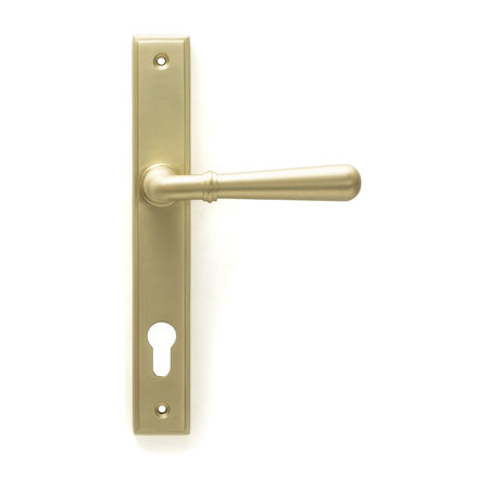 This is an image of From The Anvil - Satin Brass Newbury Slimline Lever Espag. Lock Set available to order from T.H Wiggans Architectural Ironmongery in Kendal, quick delivery and discounted prices.