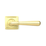 This is an image showing From The Anvil - Satin Brass Newbury Lever on Rose Set (Square) - Unsprung available from trade door handles, quick delivery and discounted prices