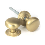 This is an image of From The Anvil - Satin Brass Mushroom Mortice/Rim Knob Set available to order from T.H Wiggans Architectural Ironmongery in Kendal, quick delivery and discounted prices.