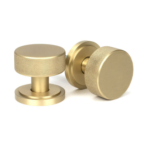 This is an image of From The Anvil - Satin Brass Brompton Mortice/Rim Knob Set (Art Deco) available to order from T.H Wiggans Architectural Ironmongery in Kendal, quick delivery and discounted prices.