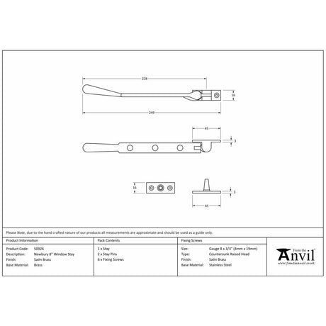 This is an image showing From The Anvil - Satin Brass 8" Newbury Stay available from T.H Wiggans Architectural Ironmongery in Kendal, quick delivery and discounted prices