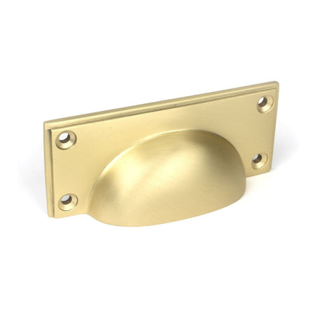 This is an image showing From The Anvil - Satin Brass Art Deco Drawer Pull available from T.H Wiggans Architectural Ironmongery in Kendal, quick delivery and discounted prices