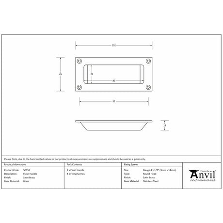 This is an image showing From The Anvil - Satin Brass Flush Handle available from trade door handles, quick delivery and discounted prices