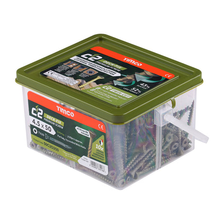 This is an image showing TIMCO C2 Deck-Fix - TX - Countersunk with Ribs - Twin-Cut - Green - 4.5 x 50 - 250 Pieces Tub available from T.H Wiggans Ironmongery in Kendal, quick delivery at discounted prices.