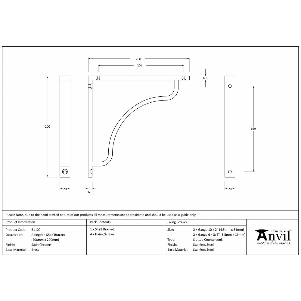 This is an image showing From The Anvil - Satin Chrome Abingdon Shelf Bracket (200mm x 200mm) available from trade door handles, quick delivery and discounted prices