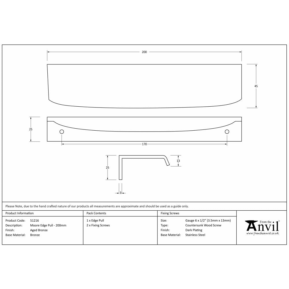 This is an image showing From The Anvil - Aged Bronze 200mm Moore Edge Pull available from trade door handles, quick delivery and discounted prices