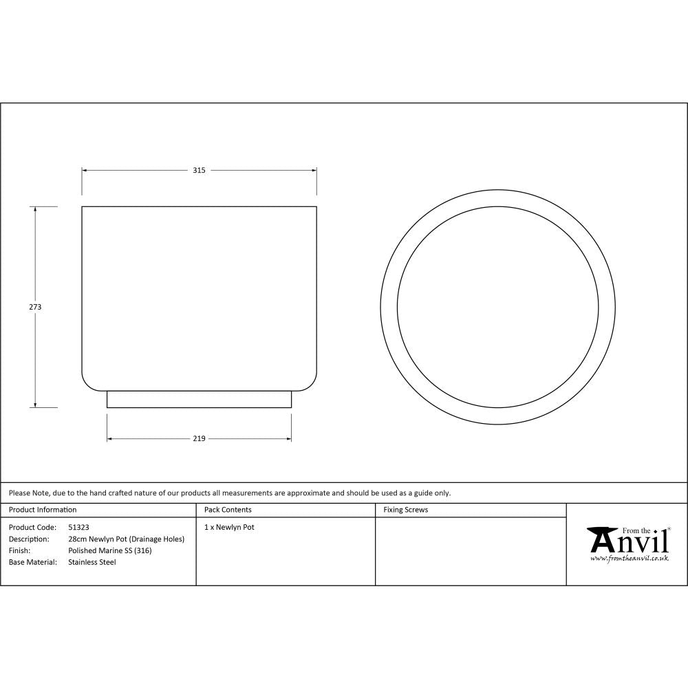 This is an image showing From The Anvil - Polished Marine SS (316) 28cm Newlyn Pot (Drainage holes) available from T.H Wiggans Architectural Ironmongery in Kendal, quick delivery and discounted prices