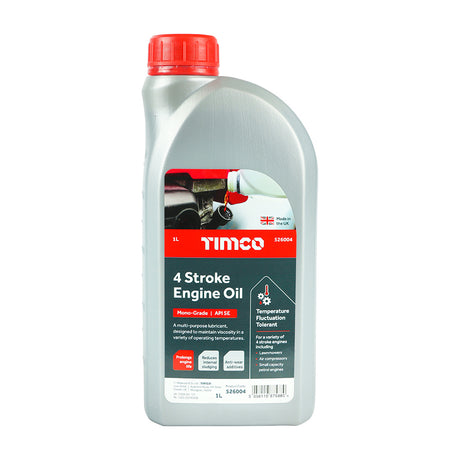 This is an image showing TIMCO 4 Stroke Engine Oil - 1L - 1 Each Bottle available from T.H Wiggans Ironmongery in Kendal, quick delivery at discounted prices.