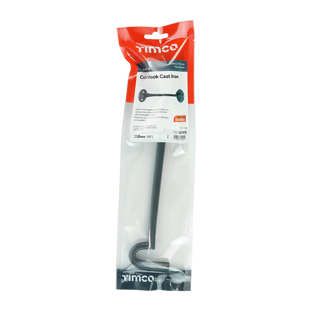 This is an image showing TIMCO Cabin Hooks - Black - 10" - 1 Each TIMpac available from T.H Wiggans Ironmongery in Kendal, quick delivery at discounted prices.