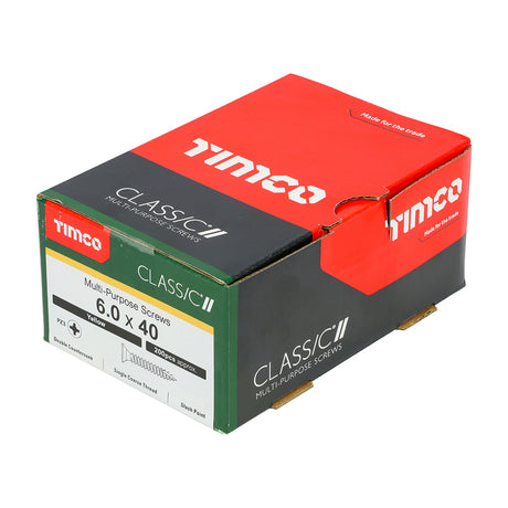 This is an image showing TIMCO Classic Multi-Purpose Screws - PZ - Double Countersunk - Yellow - 6.0 x 40 - 200 Pieces Box available from T.H Wiggans Ironmongery in Kendal, quick delivery at discounted prices.