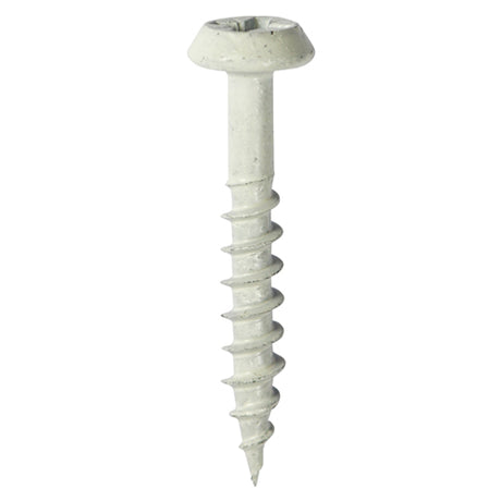 This is an image showing TIMCO Rainwater Screws - PZ - Low Profile Pan - Exterior - White - 6.0 x 40 - 200 Pieces Tub available from T.H Wiggans Ironmongery in Kendal, quick delivery at discounted prices.