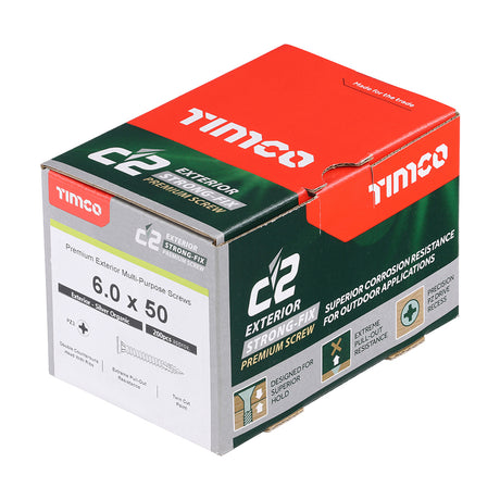 This is an image showing TIMCO C2 Exterior Strong-Fix - PZ - Double Countersunk with Ribs - Twin-Cut - Silver - 6.0 x 50 - 200 Pieces Box available from T.H Wiggans Ironmongery in Kendal, quick delivery at discounted prices.