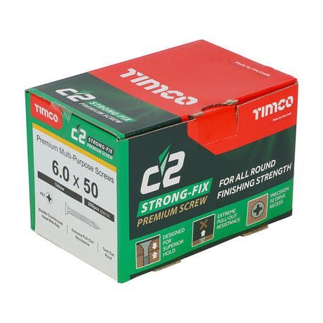 This is an image showing TIMCO C2 Strong-Fix - PZ - Double Countersunk - Twin-Cut - Yellow - 6.0 x 50 - 200 Pieces Box available from T.H Wiggans Ironmongery in Kendal, quick delivery at discounted prices.