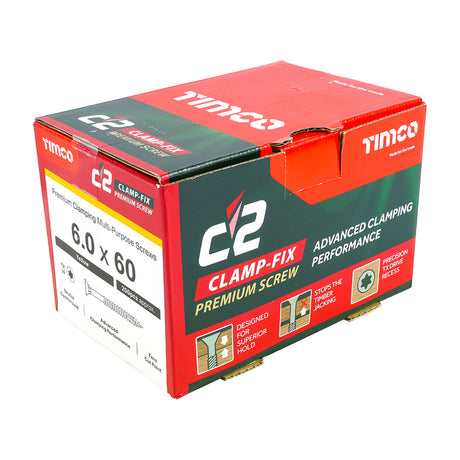 This is an image showing TIMCO C2 Clamp-Fix - TX - Double Countersunk with Ribs - Twin-Cut - Yellow - 6.0 x 60 - 200 Pieces Box available from T.H Wiggans Ironmongery in Kendal, quick delivery at discounted prices.
