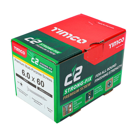 This is an image showing TIMCO C2 Strong-Fix - PZ - Double Countersunk - Twin-Cut - Yellow - 6.0 x 60 - 200 Pieces Box available from T.H Wiggans Ironmongery in Kendal, quick delivery at discounted prices.