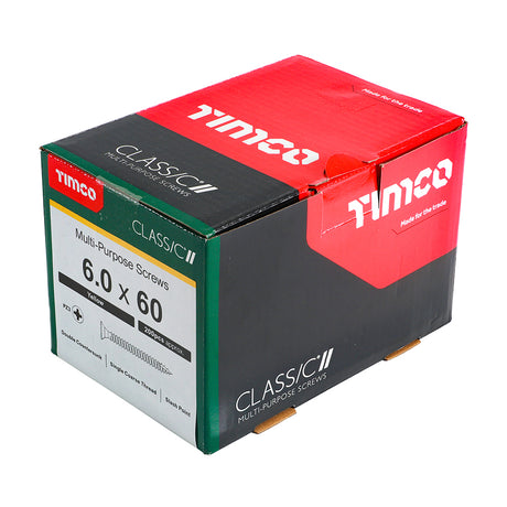 This is an image showing TIMCO Classic Multi-Purpose Screws - PZ - Double Countersunk - Yellow - 6.0 x 60 - 200 Pieces Box available from T.H Wiggans Ironmongery in Kendal, quick delivery at discounted prices.