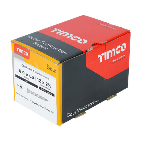 This is an image showing TIMCO Solo Chipboard & Woodscrews - PZ - Double Countersunk - Zinc - 6.0 x 60 - 200 Pieces Box available from T.H Wiggans Ironmongery in Kendal, quick delivery at discounted prices.