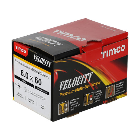 This is an image showing TIMCO Velocity Premium Multi-Use Screws - PZ - Double Countersunk - Yellow
 - 6.0 x 60 - 200 Pieces Box available from T.H Wiggans Ironmongery in Kendal, quick delivery at discounted prices.