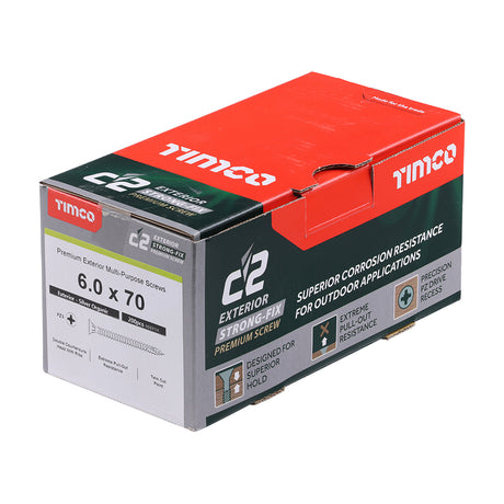 This is an image showing TIMCO C2 Exterior Strong-Fix - PZ - Double Countersunk with Ribs - Twin-Cut - Silver - 6.0 x 70 - 200 Pieces Box available from T.H Wiggans Ironmongery in Kendal, quick delivery at discounted prices.