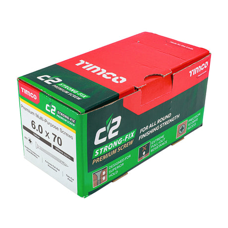This is an image showing TIMCO C2 Strong-Fix - PZ - Double Countersunk - Twin-Cut - Yellow - 6.0 x 70 - 200 Pieces Box available from T.H Wiggans Ironmongery in Kendal, quick delivery at discounted prices.