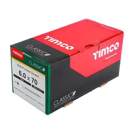 This is an image showing TIMCO Classic Multi-Purpose Screws - PZ - Double Countersunk - Yellow - 6.0 x 70 - 200 Pieces Box available from T.H Wiggans Ironmongery in Kendal, quick delivery at discounted prices.