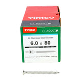 This is an image showing TIMCO Classic Multi-Purpose Screws - PZ - Double Countersunk - A4 Stainless Steel
 - 6.0 x 80 - 200 Pieces Box available from T.H Wiggans Ironmongery in Kendal, quick delivery at discounted prices.