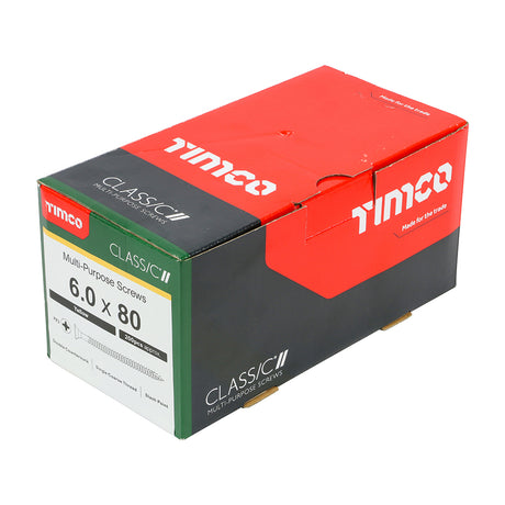 This is an image showing TIMCO Classic Multi-Purpose Screws - PZ - Double Countersunk - Yellow - 6.0 x 80 - 200 Pieces Box available from T.H Wiggans Ironmongery in Kendal, quick delivery at discounted prices.