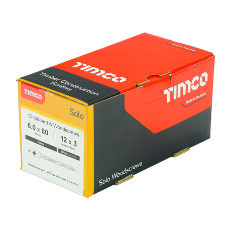 This is an image showing TIMCO Solo Chipboard & Woodscrews - PZ - Double Countersunk - Yellow - 6.0 x 80 - 200 Pieces Box available from T.H Wiggans Ironmongery in Kendal, quick delivery at discounted prices.