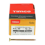 This is an image showing TIMCO Solo Chipboard & Woodscrews - PZ - Double Countersunk - Yellow - 6.0 x 90 - 100 Pieces Box available from T.H Wiggans Ironmongery in Kendal, quick delivery at discounted prices.
