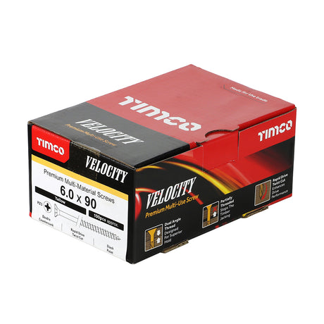 This is an image showing TIMCO Velocity Premium Multi-Use Screws - PZ - Double Countersunk - Yellow
 - 6.0 x 90 - 100 Pieces Box available from T.H Wiggans Ironmongery in Kendal, quick delivery at discounted prices.