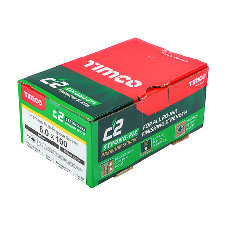 This is an image showing TIMCO C2 Strong-Fix - PZ - Double Countersunk - Twin-Cut - Yellow - 6.0 x 100 - 100 Pieces Box available from T.H Wiggans Ironmongery in Kendal, quick delivery at discounted prices.