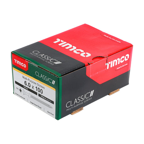 This is an image showing TIMCO Classic Multi-Purpose Screws - PZ - Double Countersunk - Yellow - 6.0 x 100 - 100 Pieces Box available from T.H Wiggans Ironmongery in Kendal, quick delivery at discounted prices.