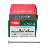 This is an image showing TIMCO Classic Multi-Purpose Screws - PZ - Double Countersunk - A2 Stainless Steel
 - 6.0 x 100 - 100 Pieces Box available from T.H Wiggans Ironmongery in Kendal, quick delivery at discounted prices.