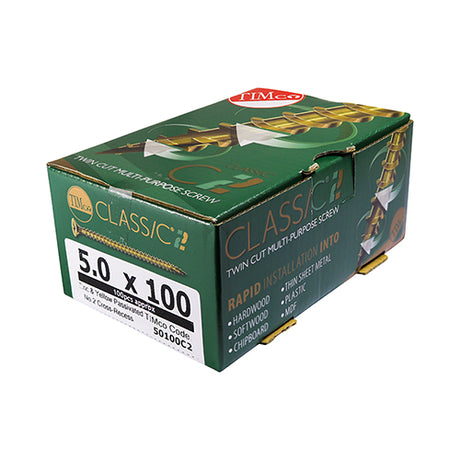 This is an image showing TIMCO C2 Strong-Fix - PZ - Double Countersunk - Twin-Cut - Yellow - 6.0 x 120 - 100 Pieces Box available from T.H Wiggans Ironmongery in Kendal, quick delivery at discounted prices.