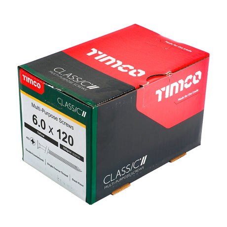 This is an image showing TIMCO Classic Multi-Purpose Screws - PZ - Double Countersunk - Yellow - 6.0 x 120 - 100 Pieces Box available from T.H Wiggans Ironmongery in Kendal, quick delivery at discounted prices.