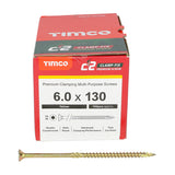 This is an image showing TIMCO C2 Clamp-Fix - TX - Double Countersunk with Ribs - Twin-Cut - Yellow - 6.0 x 130 - 100 Pieces Box available from T.H Wiggans Ironmongery in Kendal, quick delivery at discounted prices.