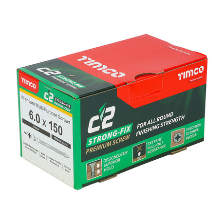 This is an image showing TIMCO C2 Strong-Fix - PZ - Double Countersunk - Twin-Cut - Yellow - 6.0 x 150 - 100 Pieces Box available from T.H Wiggans Ironmongery in Kendal, quick delivery at discounted prices.