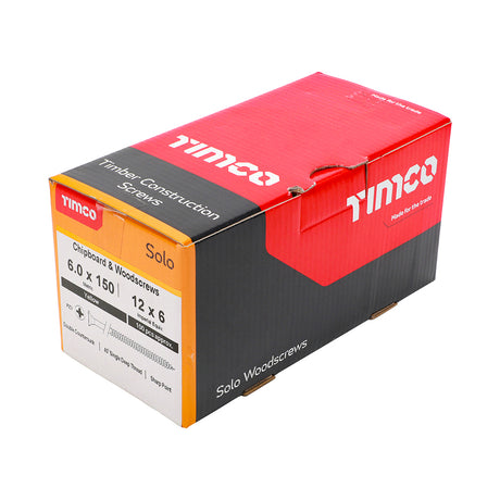 This is an image showing TIMCO Solo Chipboard & Woodscrews - PZ - Double Countersunk - Yellow - 6.0 x 150 - 100 Pieces Box available from T.H Wiggans Ironmongery in Kendal, quick delivery at discounted prices.