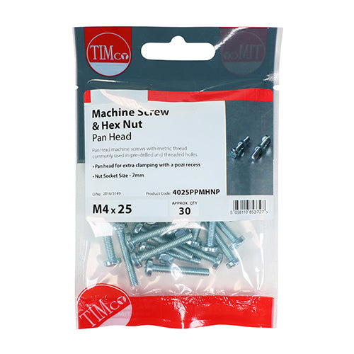 This is an image showing TIMCO Machine Screws - PZ - Pan & Hex Nuts - Zinc - M6 x 16 - 15 Pieces TIMpac available from T.H Wiggans Ironmongery in Kendal, quick delivery at discounted prices.