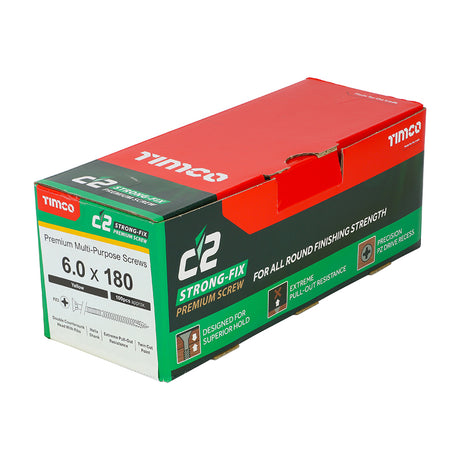 This is an image showing TIMCO C2 Strong-Fix - PZ - Double Countersunk - Twin-Cut - Yellow - 6.0 x 180 - 100 Pieces Box available from T.H Wiggans Ironmongery in Kendal, quick delivery at discounted prices.