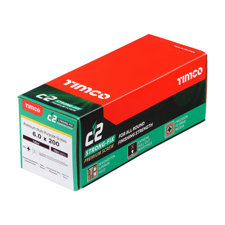 This is an image showing TIMCO C2 Strong-Fix - PZ - Double Countersunk - Twin-Cut - Yellow - 6.0 x 200 - 100 Pieces Box available from T.H Wiggans Ironmongery in Kendal, quick delivery at discounted prices.