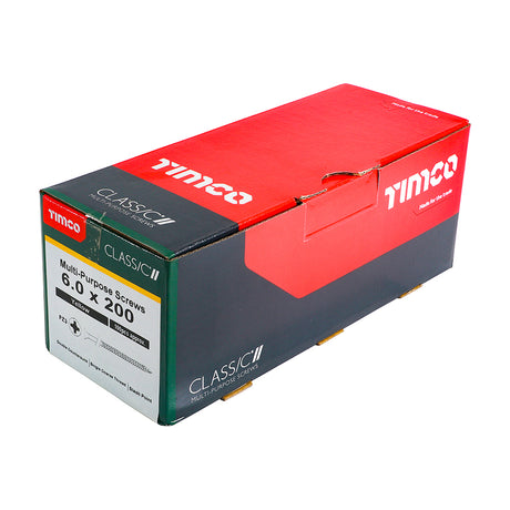 This is an image showing TIMCO Classic Multi-Purpose Screws - PZ - Double Countersunk - Yellow - 6.0 x 200 - 100 Pieces Box available from T.H Wiggans Ironmongery in Kendal, quick delivery at discounted prices.