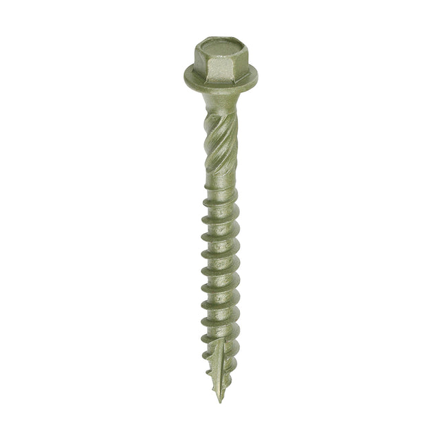 This is an image showing TIMCO Timber Frame Construction & Landscaping Screws - Hex - Exterior - Green Organic - 6.7 x 60 - 50 Pieces Box available from T.H Wiggans Ironmongery in Kendal, quick delivery at discounted prices.