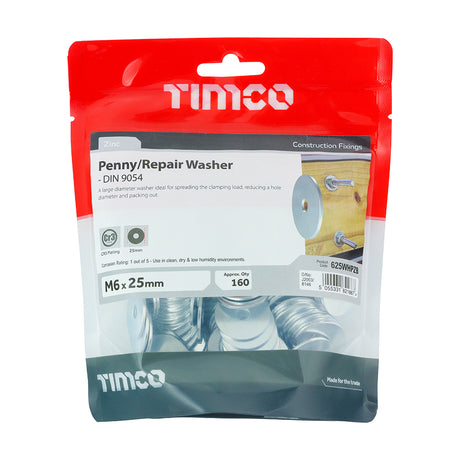 This is an image showing TIMCO Penny / Repair Washers - Zinc - M6 x 25 - 160 Pieces TIMbag available from T.H Wiggans Ironmongery in Kendal, quick delivery at discounted prices.
