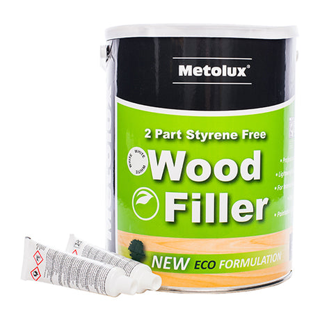 This is an image showing TIMCO Metolux 2 Part Styrene Free  Wood Filler - White - 3.3L - 1 Each Tin available from T.H Wiggans Ironmongery in Kendal, quick delivery at discounted prices.