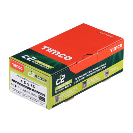 This is an image showing TIMCO C2 Deck-Fix - TX - Countersunk with Ribs - Twin-Cut - Green - 4.5 x 65 - 250 Pieces Box available from T.H Wiggans Ironmongery in Kendal, quick delivery at discounted prices.